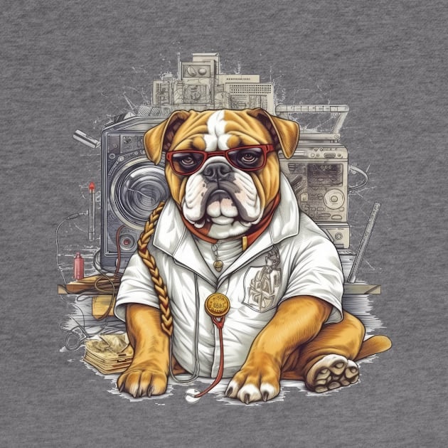 An artistic Electrician English Bulldog t-shirt design with a vintage touch by teestore_24